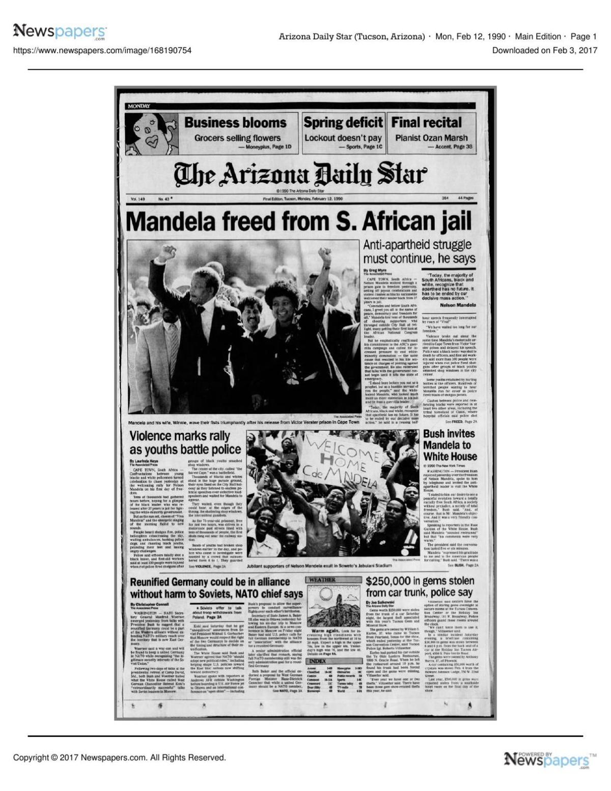 Arizona Daily Star front page Feb. 12, 1990