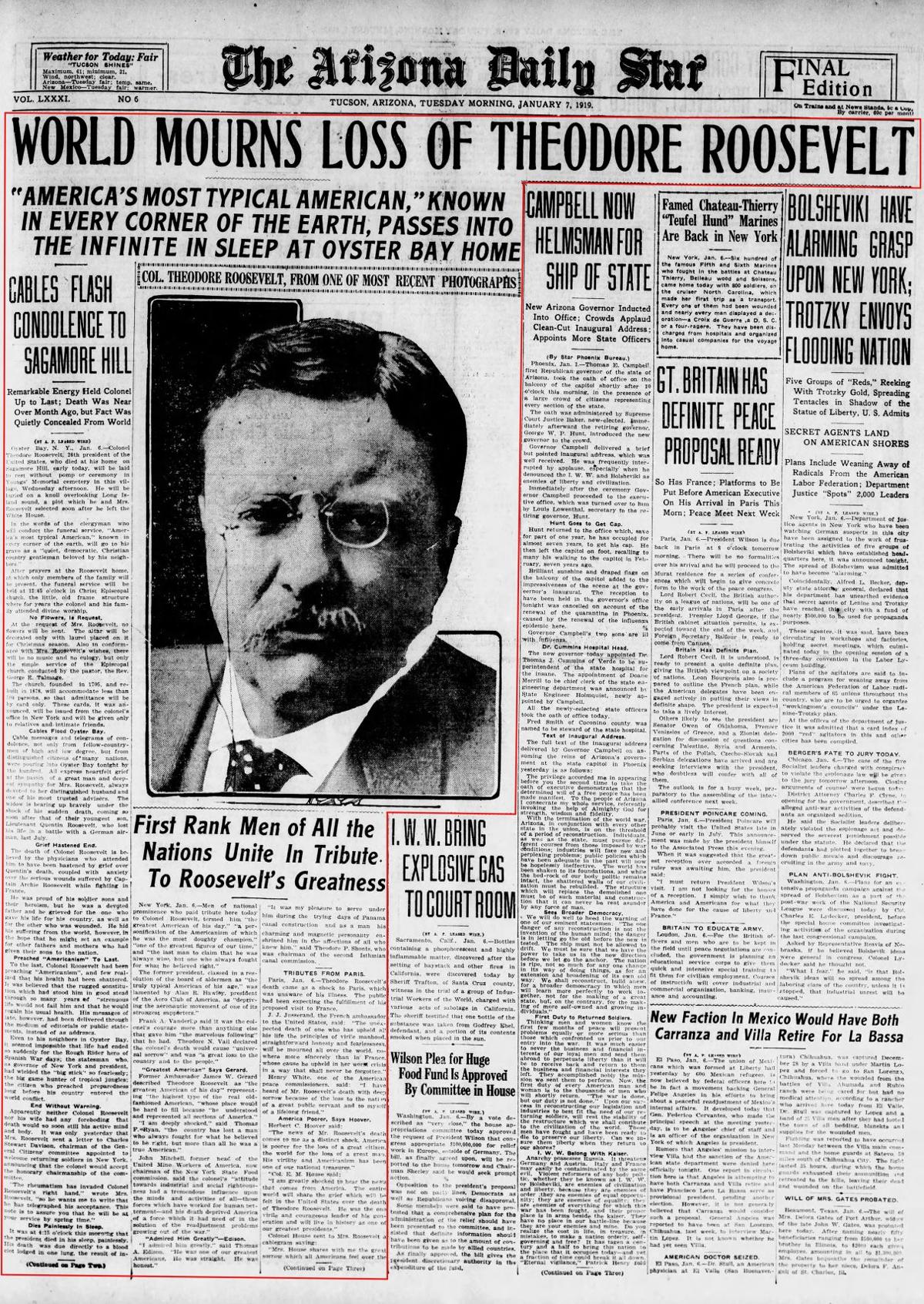 Jan. 7, 1919: Theodore Roosevelt has died