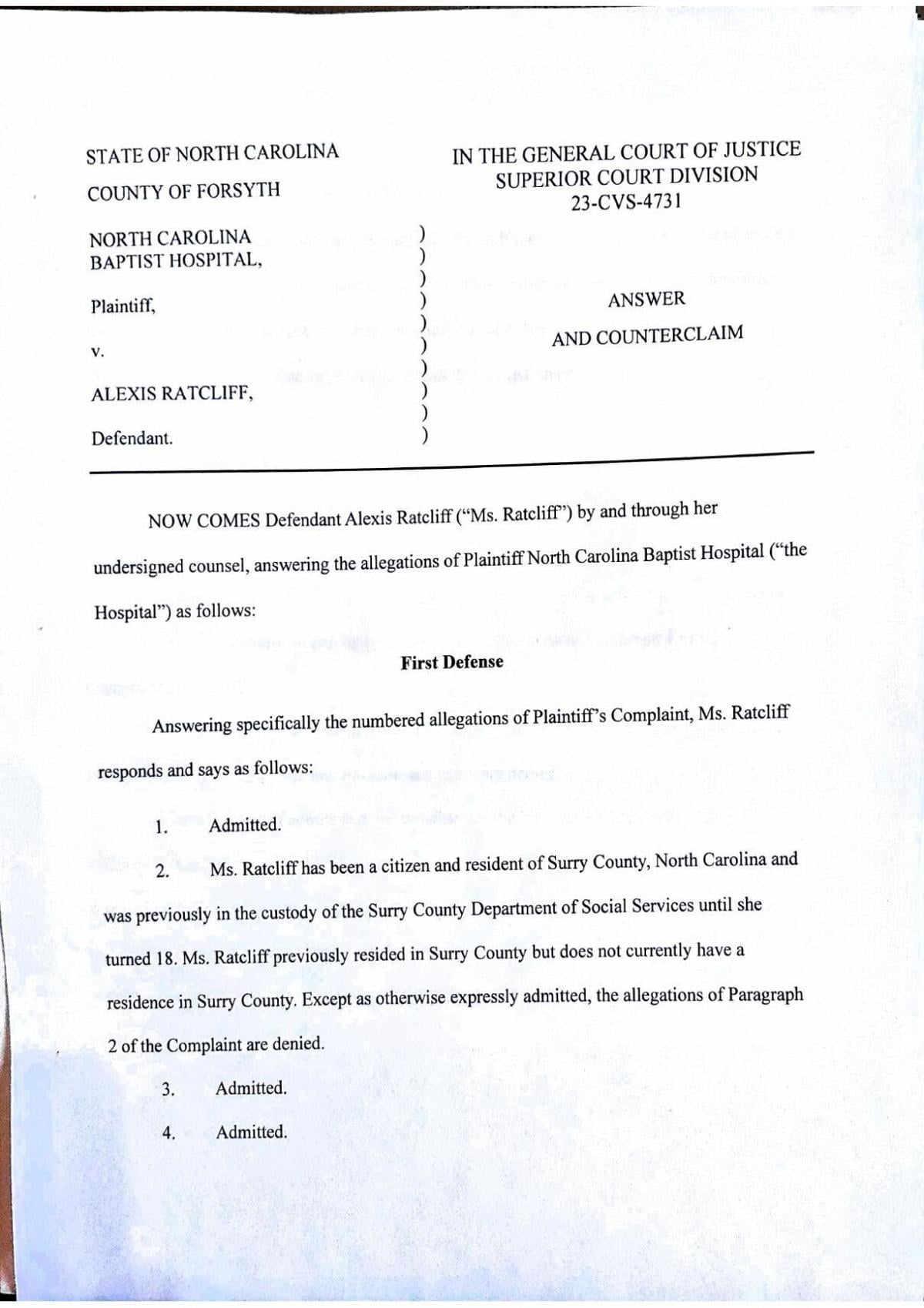 Ratliff counterclaim