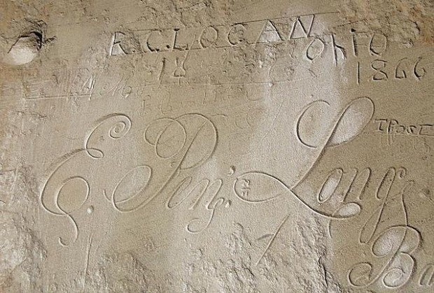 Names on a rock in a soft place  