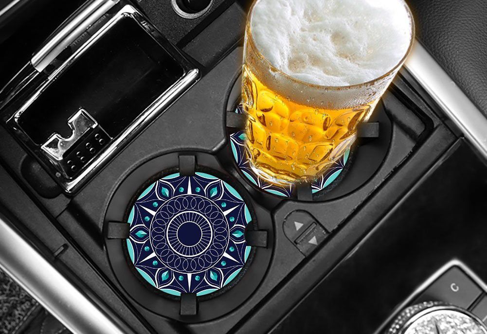 Cool Skull Skeleton Ceramic Cup Holders Car Coasters Set for Women/Men,Floral Design Keep Cup Holders Clean and Dry,Drink Cup Car Holder Coasters with A Finger Notch 2.56 Pack of 2 