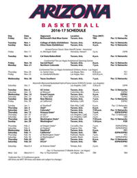 Arizona's 2016-17 schedule