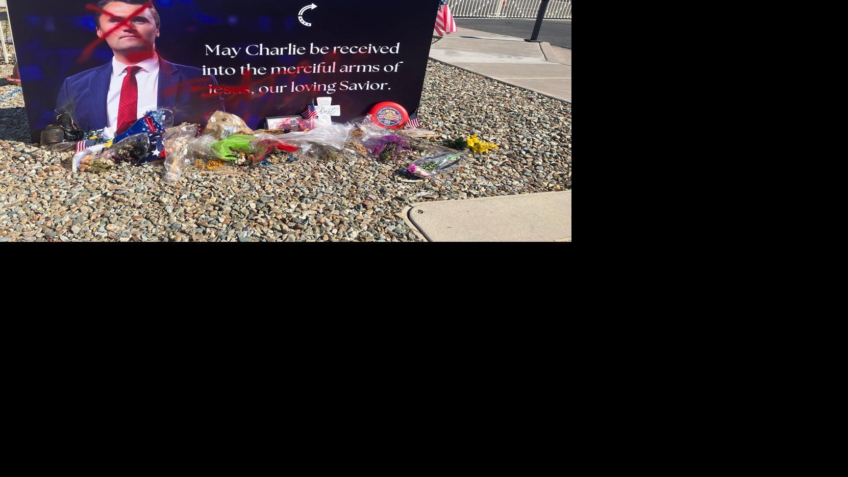Charlie Kirk statue at Turning Point's Arizona headquarters defaced