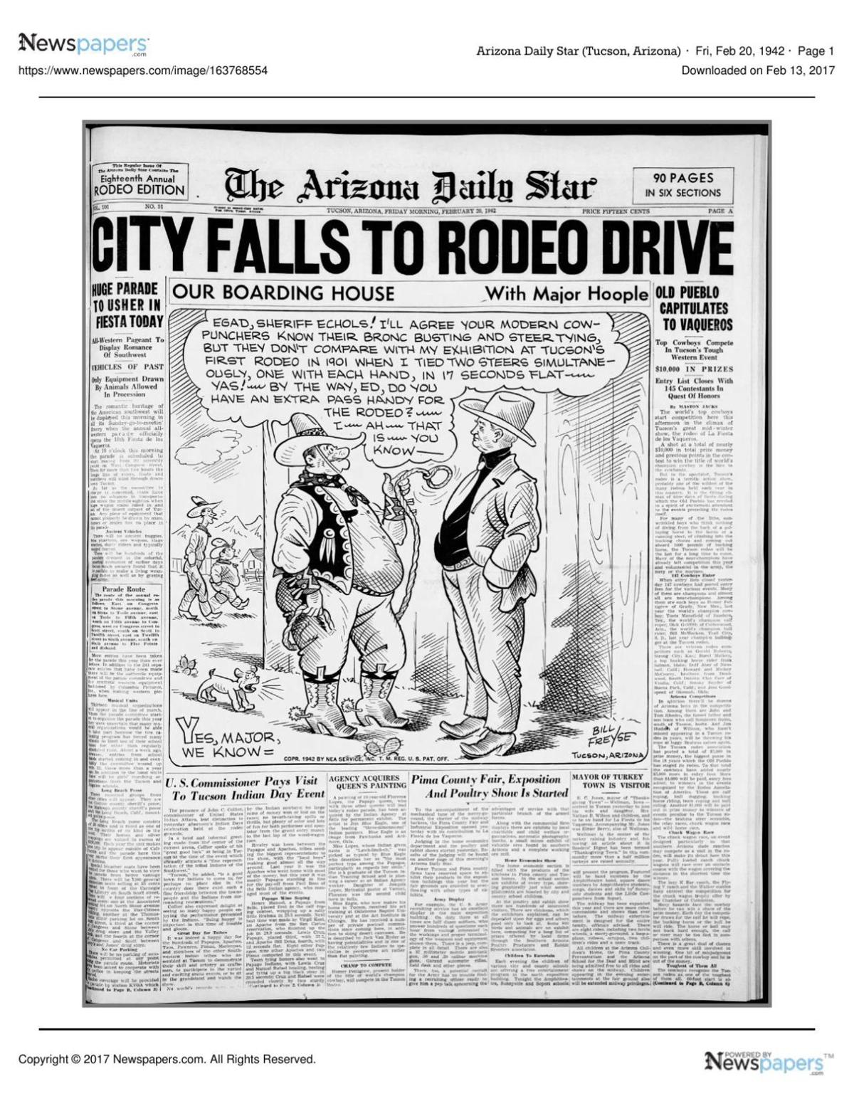 Arizona Daily Star front page Feb. 20, 1942