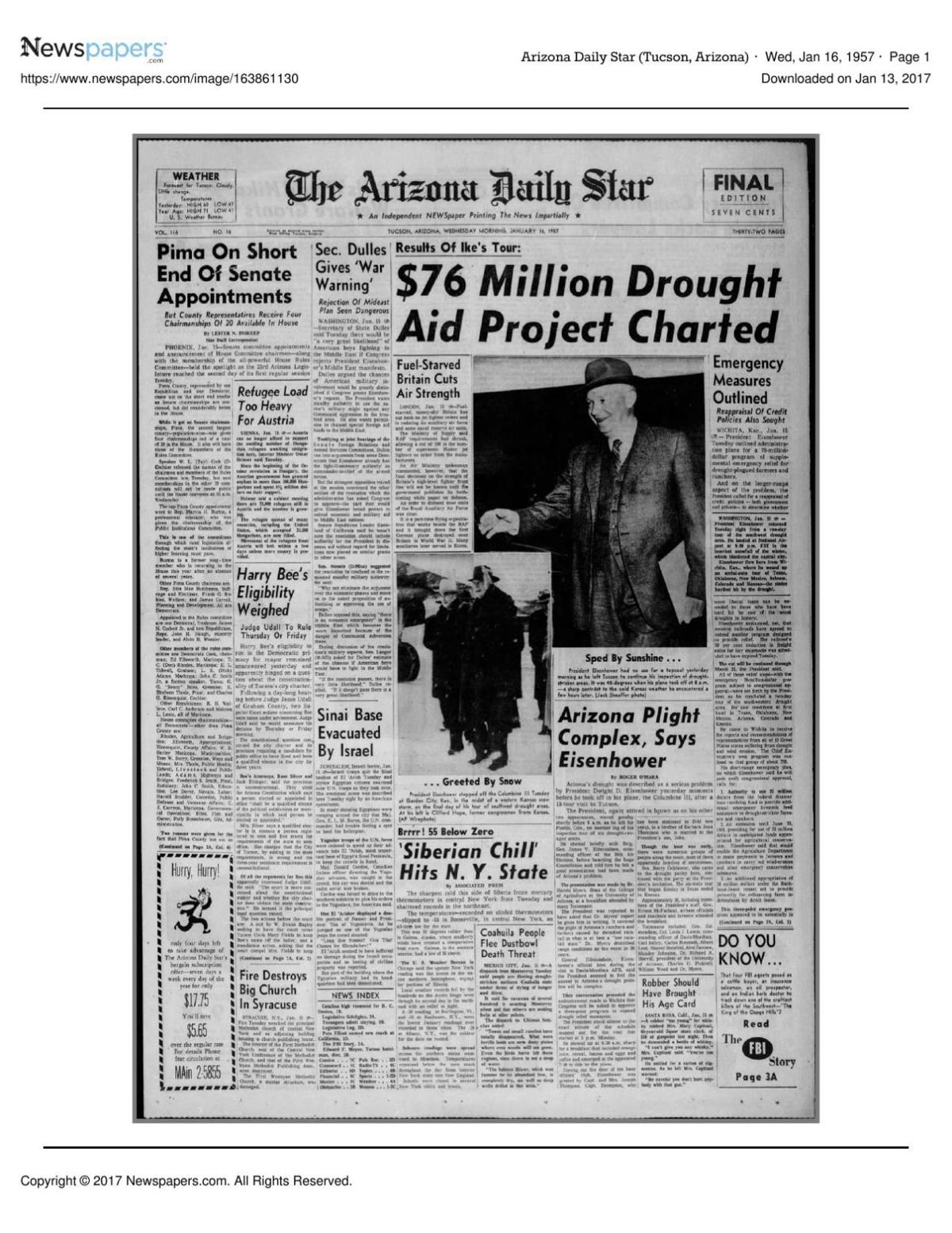 Arizona Daily Star front page Jan. 16, 1957