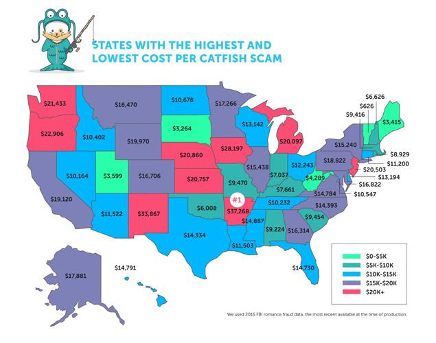 States where catfishing has cost victims the most