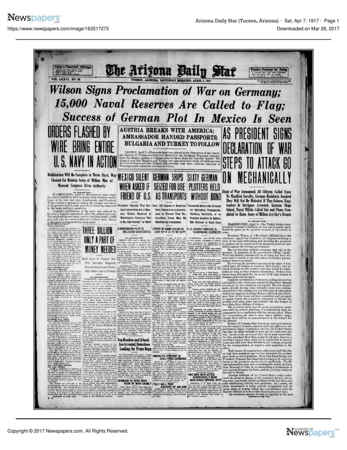 Arizona Daily Star front page April 7, 1917.pdf
