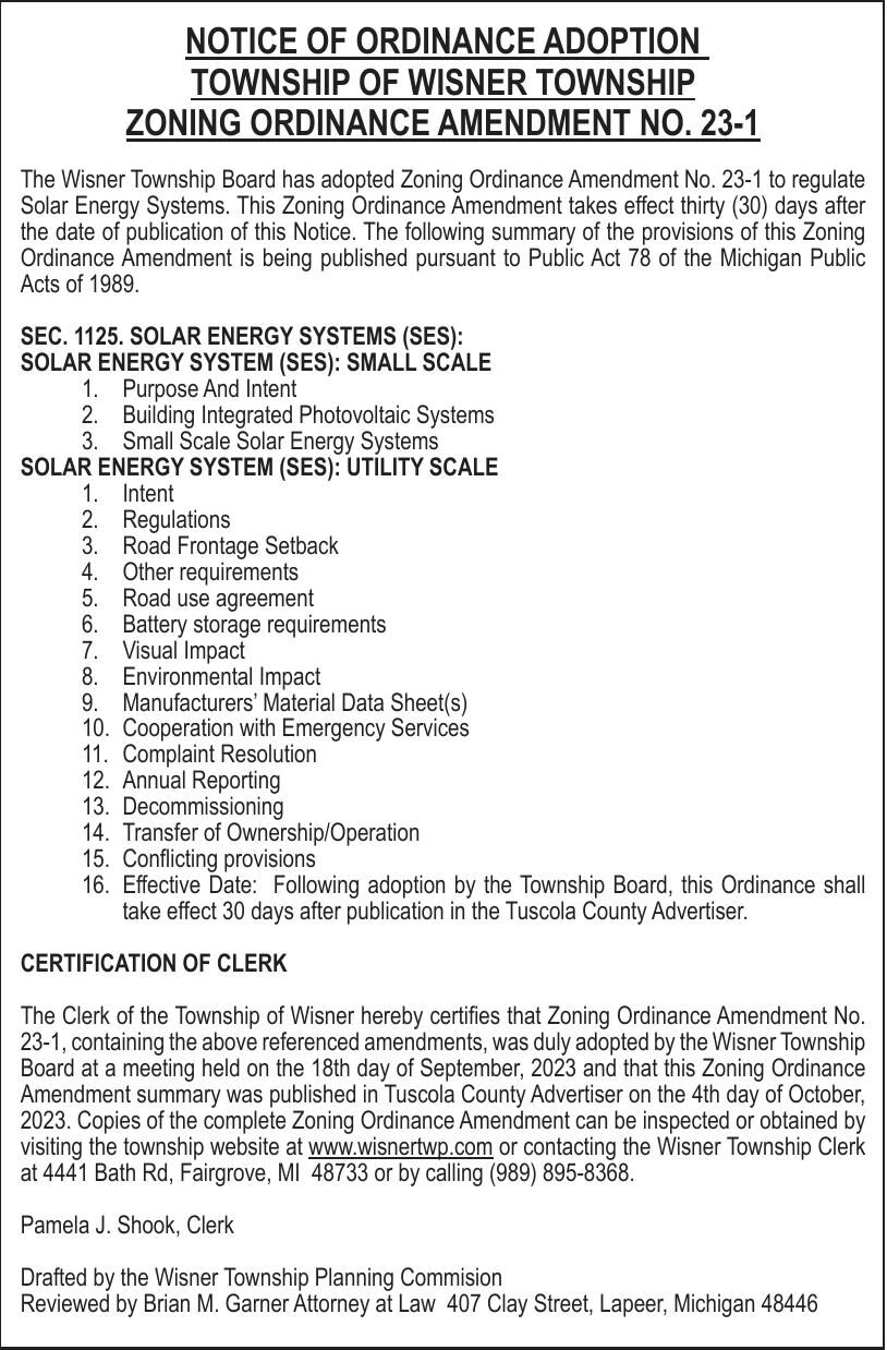 Wisner Township Zoning Ordinance Notice Public Notices