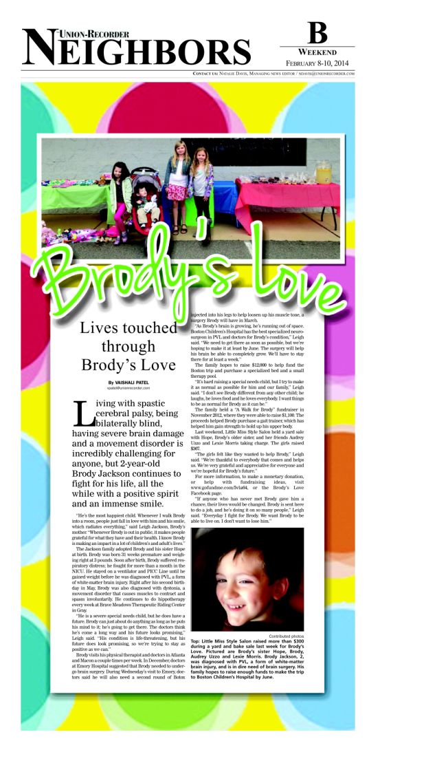 Lives touched through Brody s Love Archives unionrecorder