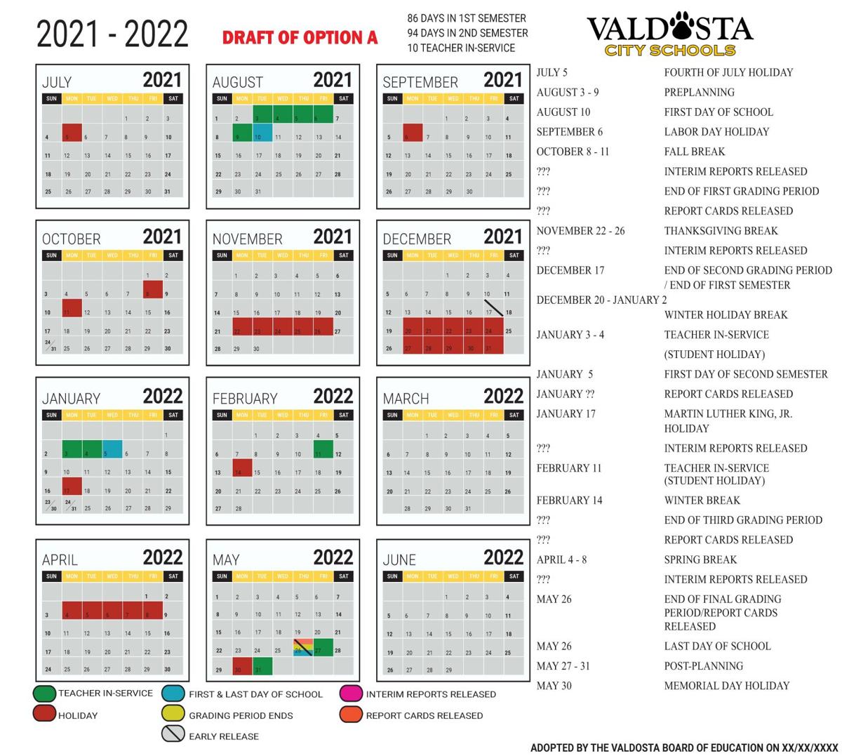 Valdosta City Schools Opens Upcoming Calendar For Vote News Valdostadailytimes Com