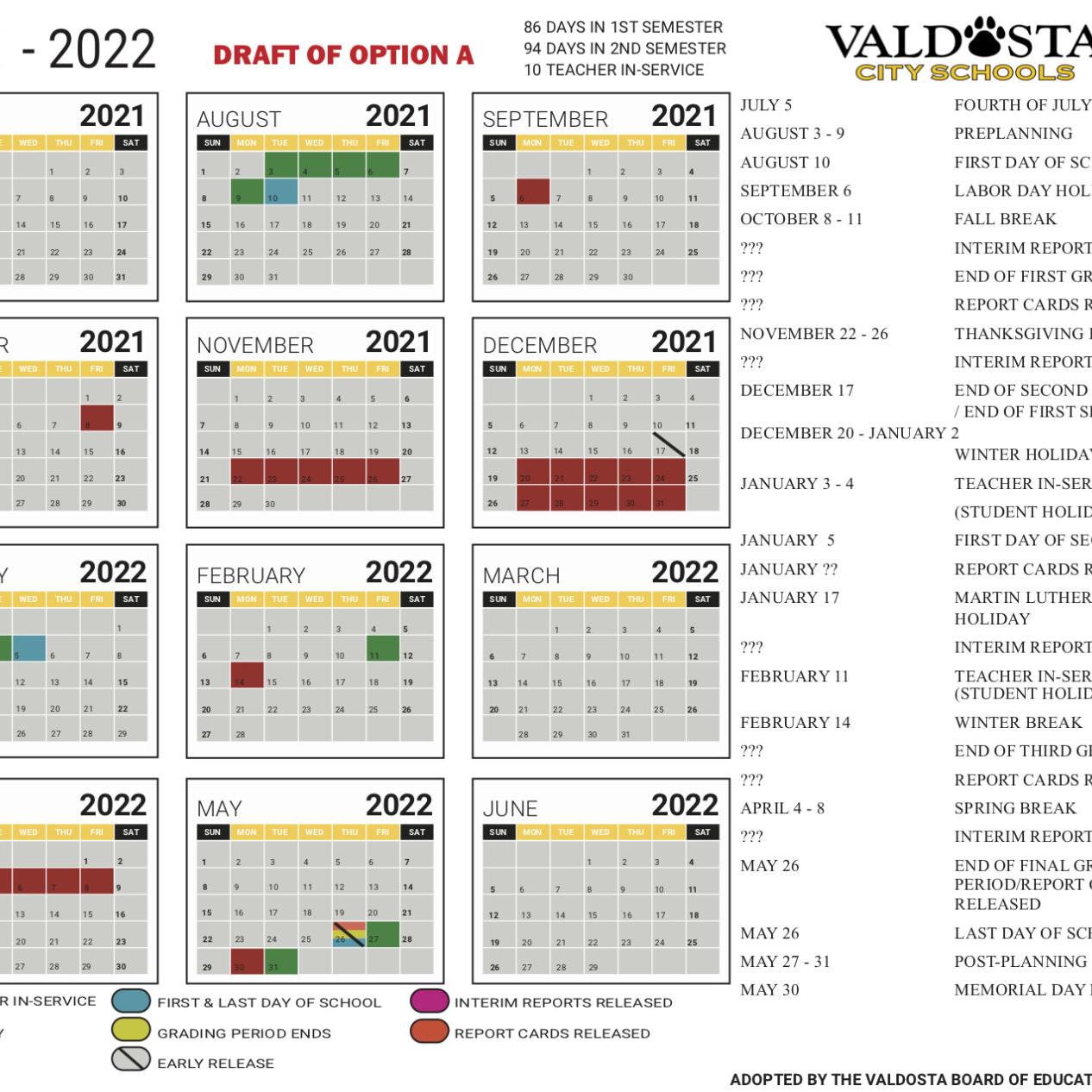 Georgia State Calendar Fall 2022 Valdosta City Schools Adopts 2021-22 Calendar | News |  Valdostadailytimes.com