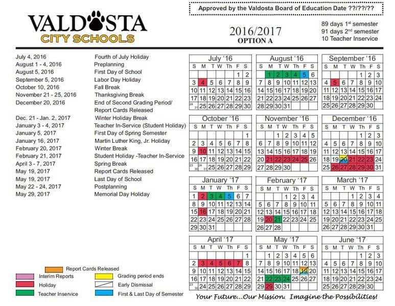 Valdosta City Schools Sets 2016-17 Calendar | Local News | Valdostadailytimes.com