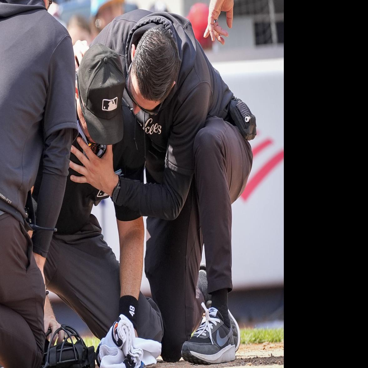 Plate umpire Nick Mahrley exits game between Rockies and Yankees after  broken bat hits his neck | Sports | valdostadailytimes.com