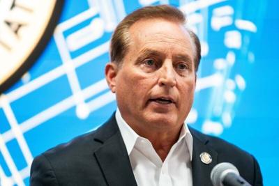 Iowa Secretary of State Paul Pate holds a press conference on Iowa’s election security ahead of the June 2 primary on May 26, 2026, at the Iowa National Guard Joint Forces Headquarters State Emergency Operations Center in Johnston.