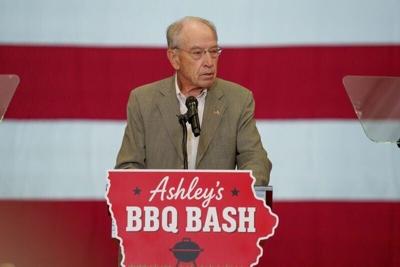 U.S. Senator Chuck Grassley speaks at the Ashley Hinson annual BBQ Bash fundraiser Saturday, Aug. 29, 2026 in Clive, Iowa.