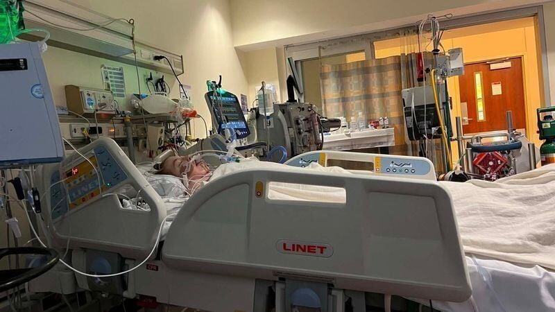 Elizabeth Wehrle recovers in the hospital after her quadruple organ transplant surgery.