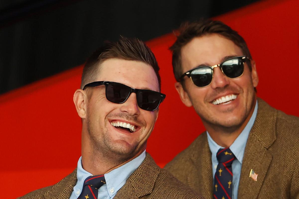 Bryson DeChambeau and Brooks Koepka of team United States attend the opening ceremony for the 43rd Ryder Cup at Whistling Straits on Thursday, September 23, 2021 in Kohler, Wisconsin.