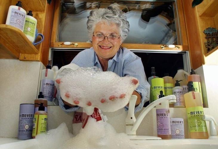 Mrs. Thelma Meyer, a Granger mother of nine and retired nurse, became the inspiration for Mrs. Meyer's Clean Day cleaning products. The company was founded by her daughter, Monica Nassif. Meyer posed in her Granger kitchen for a 2002 Des Moines Register...