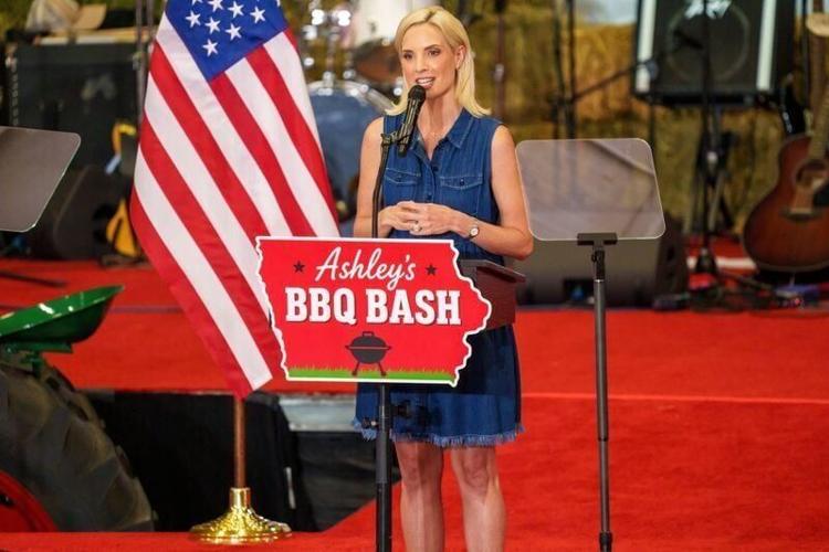 Congresswoman Ashley Hinson speaks at her annual BBQ Bash fundraiser Saturday, Aug. 29, 2026 in Clive, Iowa.