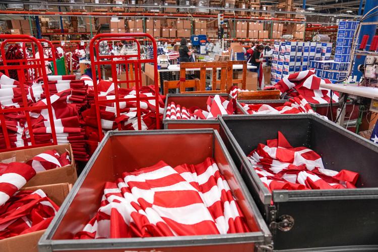 Apr 9, 2026; South Boston, VA, USA; Annin Flagmakers in South Boston, Va. have produced American flags for most major moments in history since the Civil War, including President Lincoln's inauguration and casket, the opening of the Brooklyn Bridge, the Apo