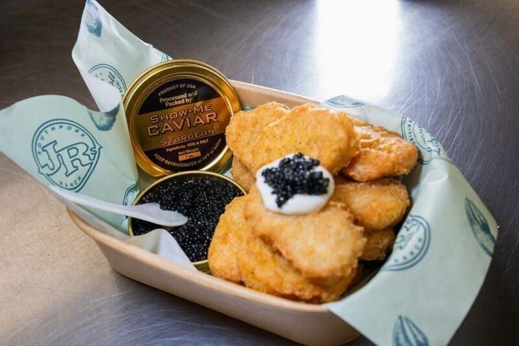 The $99 caviar chicken nuggets with crème fraîche from JR’s SouthPork Ranch on July 16, 2026, at the Iowa State Fairgrounds.