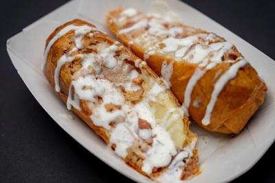 The bacon chicken ranch eggroll from Winn & Sara's Kitchen, one of the 2025 top 11 Best New Foods competition semi-finalists at the Iowa State Fair, July 15, 2025, in Des Moines.