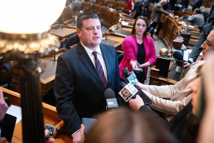 House Speaker Pat Grassley talks with reporters after the 2025 Condition of the State address on Tuesday, Jan. 14, 2025, at the Iowa State Capitol.