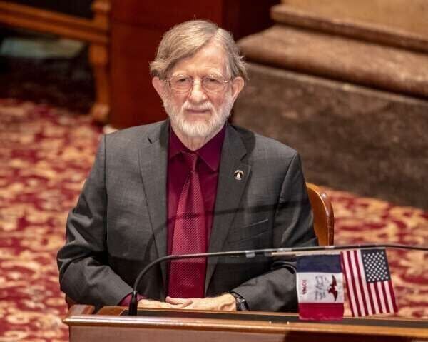 Sen. Herman Quirmbach, D-Ames, looks on during the first day of the legislative session in 2025 at the Iowa Capitol in Des Moines. (Nick Rohlman/The Gazette) (Copy)