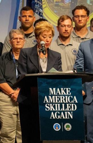 Secretary of Education Linda McMahon speaks at Workforce Pell grant approval ceremony in at the college's Fort Dodge campus on Aug. 4.