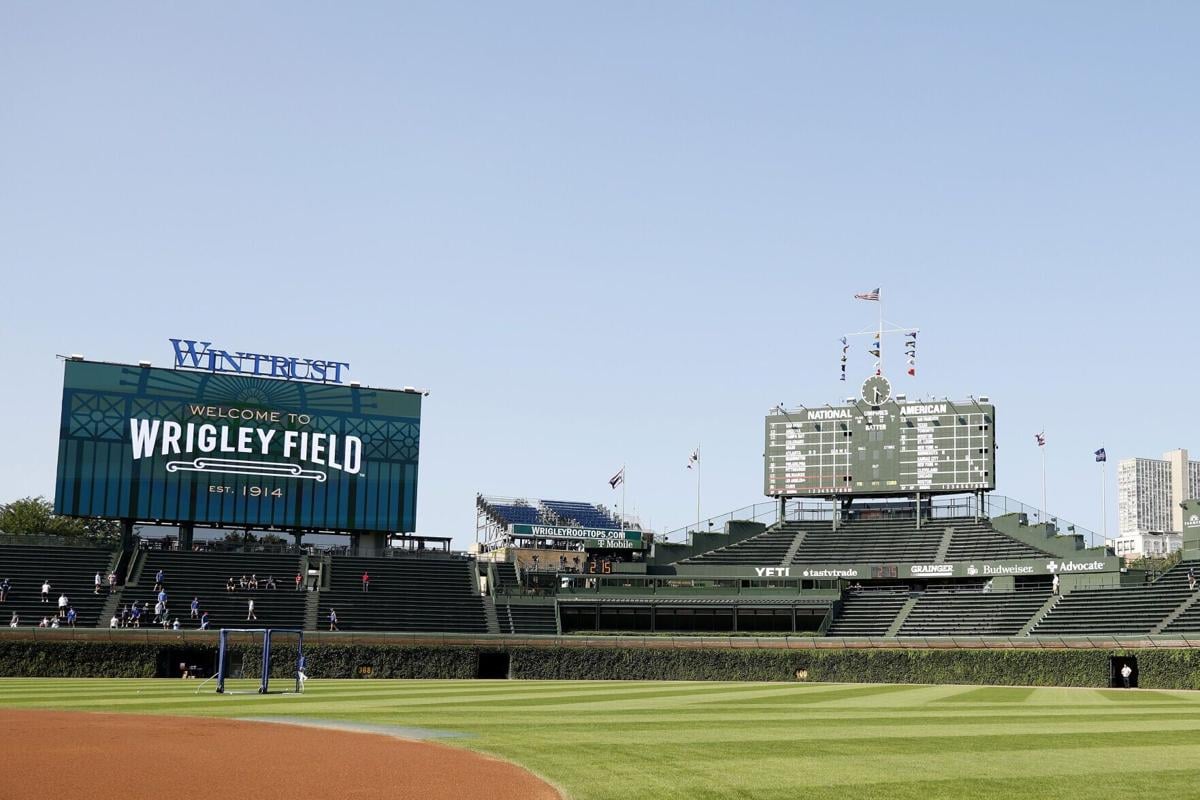 Wrigley Field prior to the game between the Chicago Cubs and the Los Angeles Dodgers on Aug. 3, 2026, in Chicago.