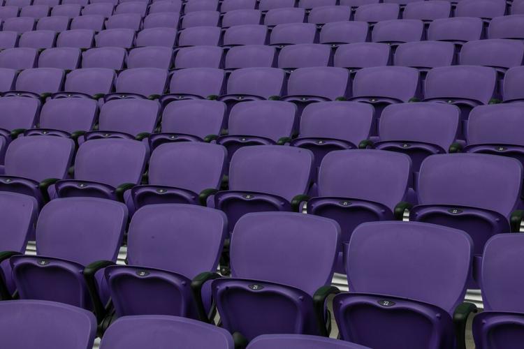 Seats in the 100- level of Northwestern University’ s nearly finished Ryan Field on Sept. 14, 2026, in Evanston, Ill..