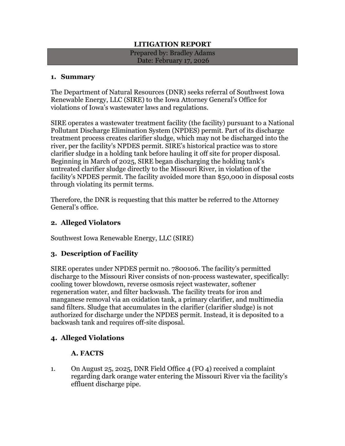 SIRE Public Litigation Report