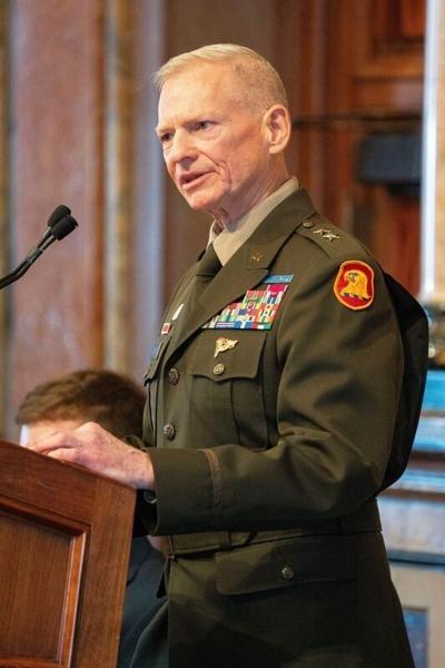 Major General Stephen E. Osborn, Adjutant General of the Iowa National Guard, delivers the Condition of the Guard at the Iowa State Capitol on Thursday, Jan. 15, 2026 in Des Moines.