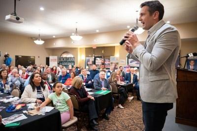 Gubernatorial candidate Zach Lahn speaks during a GOP candidate forum in Holstein, Nov. 24, 2025.