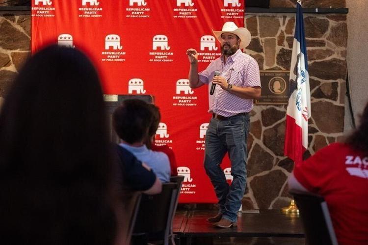 Iowa lieutenant governor candidate Derek Wulf speaks during Rep. Zach Nunn’s “Summer Sizzle” event at the Izaak Walton League Event Lodge on July 25, 2026, in Des Moines, Iowa.