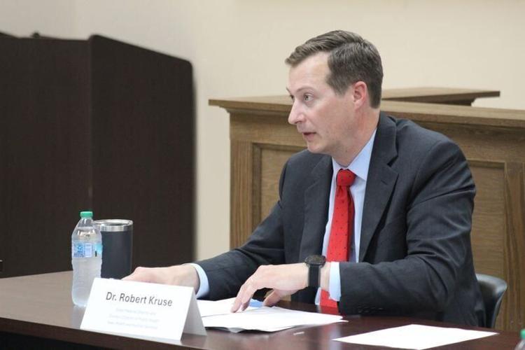 State Medical Director and Division Director of Public Health at the Iowa Department of Health and Human Services Dr. Robert Kruse speaks at a roundtable on rural cancer prevention funding at Marion County Public Health's office in Knoxville, IA, Sept. 23.