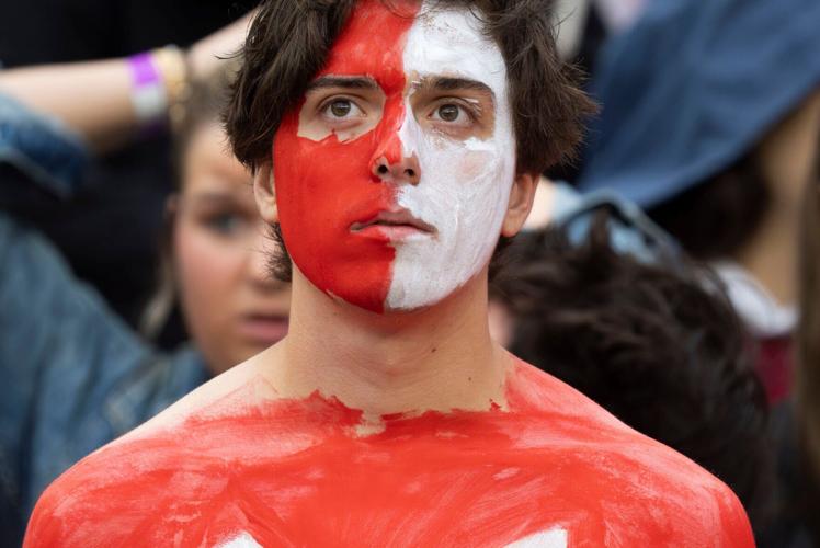 Oct 10, 2026; Tuscaloosa, Alabama, USA;  A fan in the Alabama student section wears body paint before the game with Georgia at Saban Field at Bryant-Denny Stadium. Mandatory Credit: Gary Cosby Jr.-Imagn Images