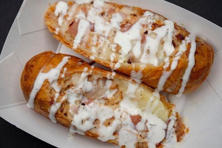 The bacon chicken ranch eggroll from Winn & Sara's Kitchen, one of the 2025 top 11 Best New Foods competition semi-finalists at the Iowa State Fair, July 15, 2025, in Des Moines.