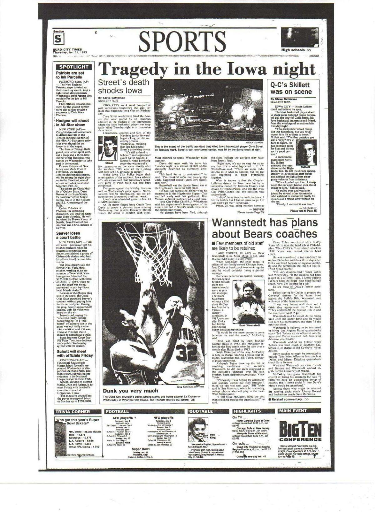 Jan. 21, 1993 Quad-City Times sports page