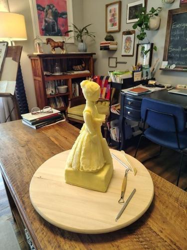 Sarah Pratt made a small butter sculpture of Caroline Shawk Brooks, widely considered the world's first butter sculptress, to test how long sculpted butter could last. More than two years later, the sculpture is still in Pratt's mini-fridge.