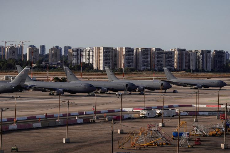 FILE PHOTO: U.S. Air Force tanker aircraft are lined up at Ben Gurion International airport in Lod, near Tel Aviv