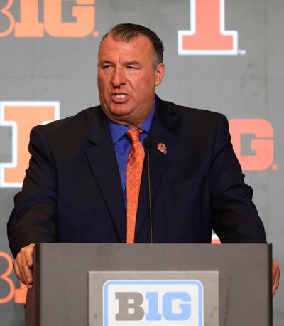 Illinois head coach Bret Bielema speaks to the media during the Big Ten football media days at Hilton Chicago on Tuesday, July 28, 2026, in Chicago.