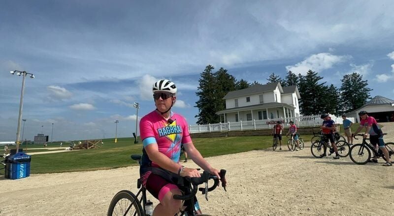 Matt Phippen, RAGBRAI ride director, stands in front of the iconic 1989 film set from the "Field of Dreams" during an interview with a Register reporter on Saturday, June 6, 2026.