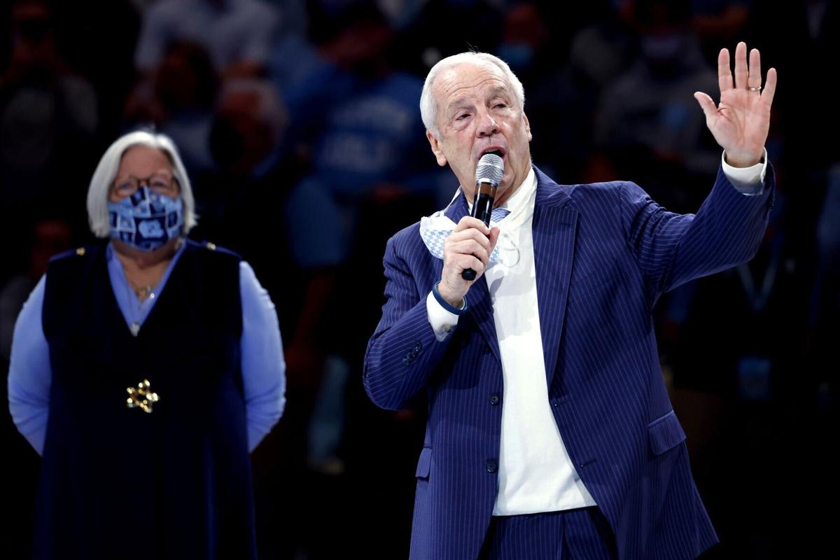 Former North Carolina head coach Roy Williams is honored during a game against North Carolina State at Dean E. Smith Center on Saturday, Jan. 29, 2022, in Chapel Hill, North Carolina.