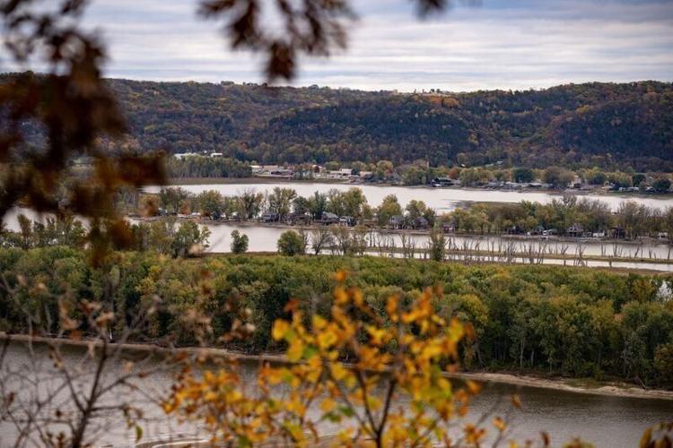 The Mississippi River seen from Effigy Mounds National Monument in Harpers Ferry Iowa, Oct. 22, 2025.