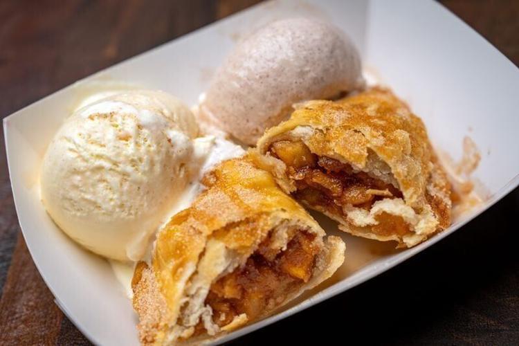 Ultimate Minneapple Pie from Minneapple Pie is photographed during the Best New Fair Foods of 2026 contest at the Iowa State Fair on Tuesday, July 14, 2026. The item is one of the Iowa State Fair's top 11 new foods for 2026.