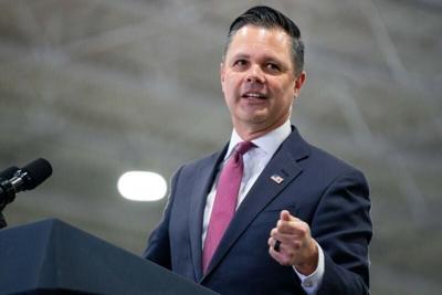 U.S. Rep. Zach Nunn,R-IA, speaks to the crowd during a campaign stop with Vice President JD Vance on May 5, 2026, at Ex-Guard in Des Moines.