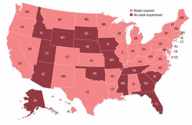 Most states now require face masks to reduce the spread of Covid-19. These are the ones that don't