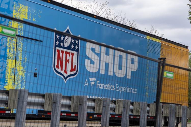 April 14, 2026; One of multiple NFL Shop locations lined across the NFL Draft Experience outside Acrisure Stadium.