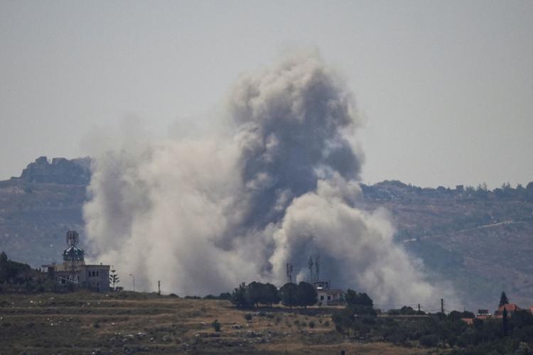 Smoke billows from southern Lebanon, following Israeli strikes, as seen from Nabatieh